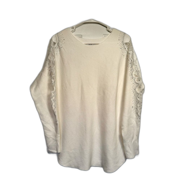Vila Milano White Mixed Media Sweater Dolman Sleeves Sequins Size Medium - Picture 1 of 7